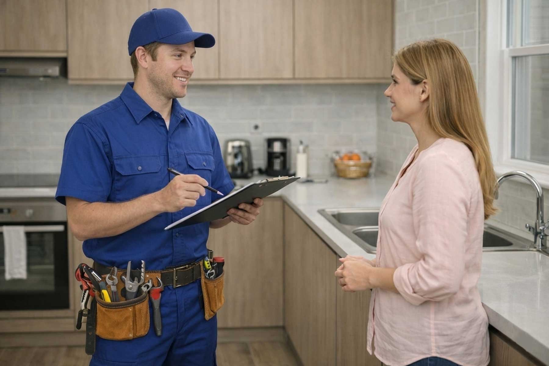 A professional plumber providing a detailed breakdown of services to a client