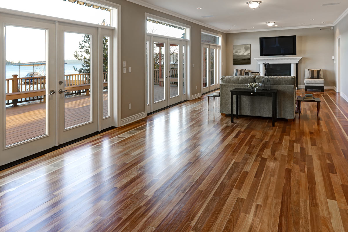 Engineered hardwood flooring living room after refinishing process