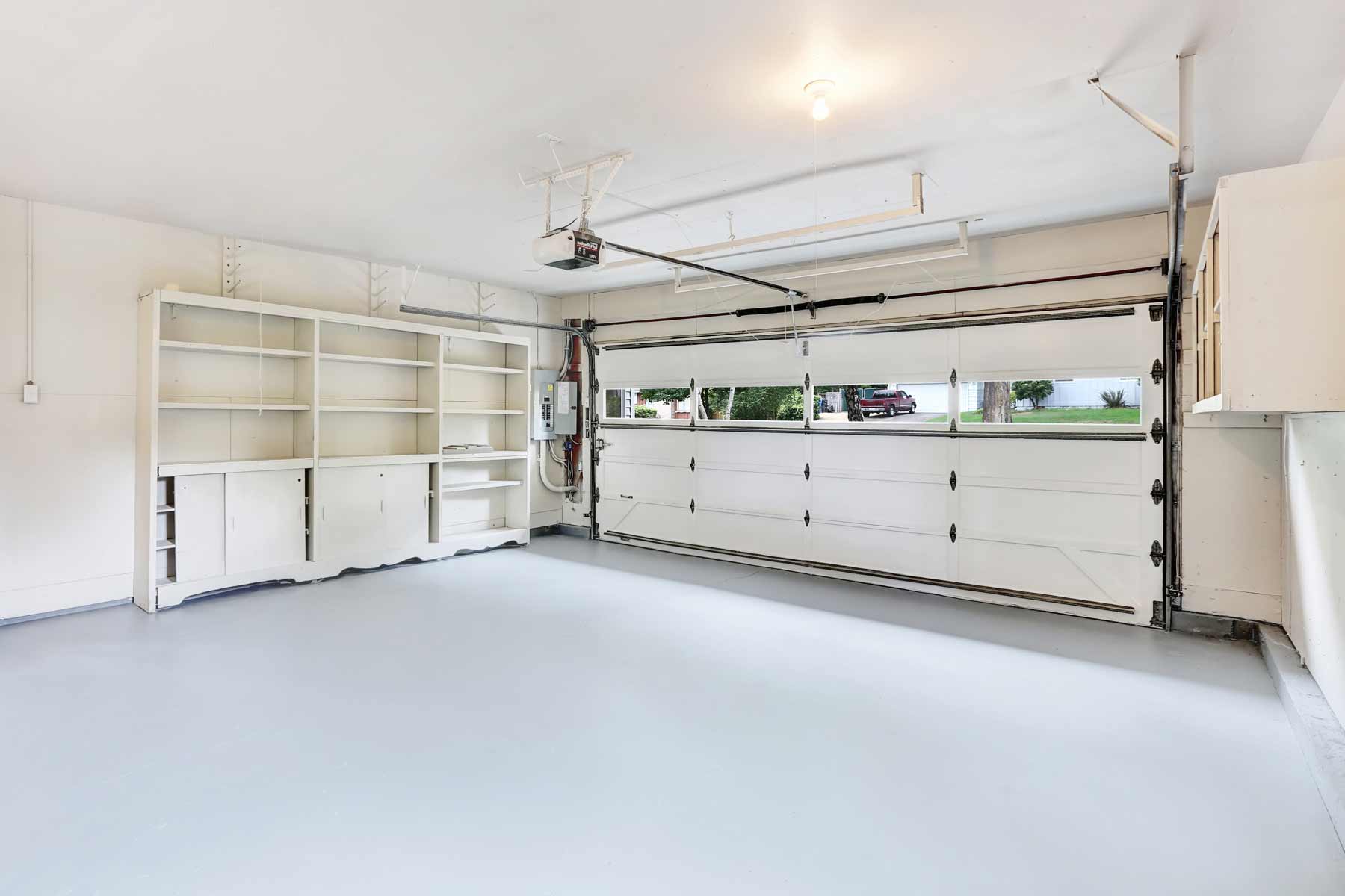 Newly replaced garage floor in a residential two-car garage