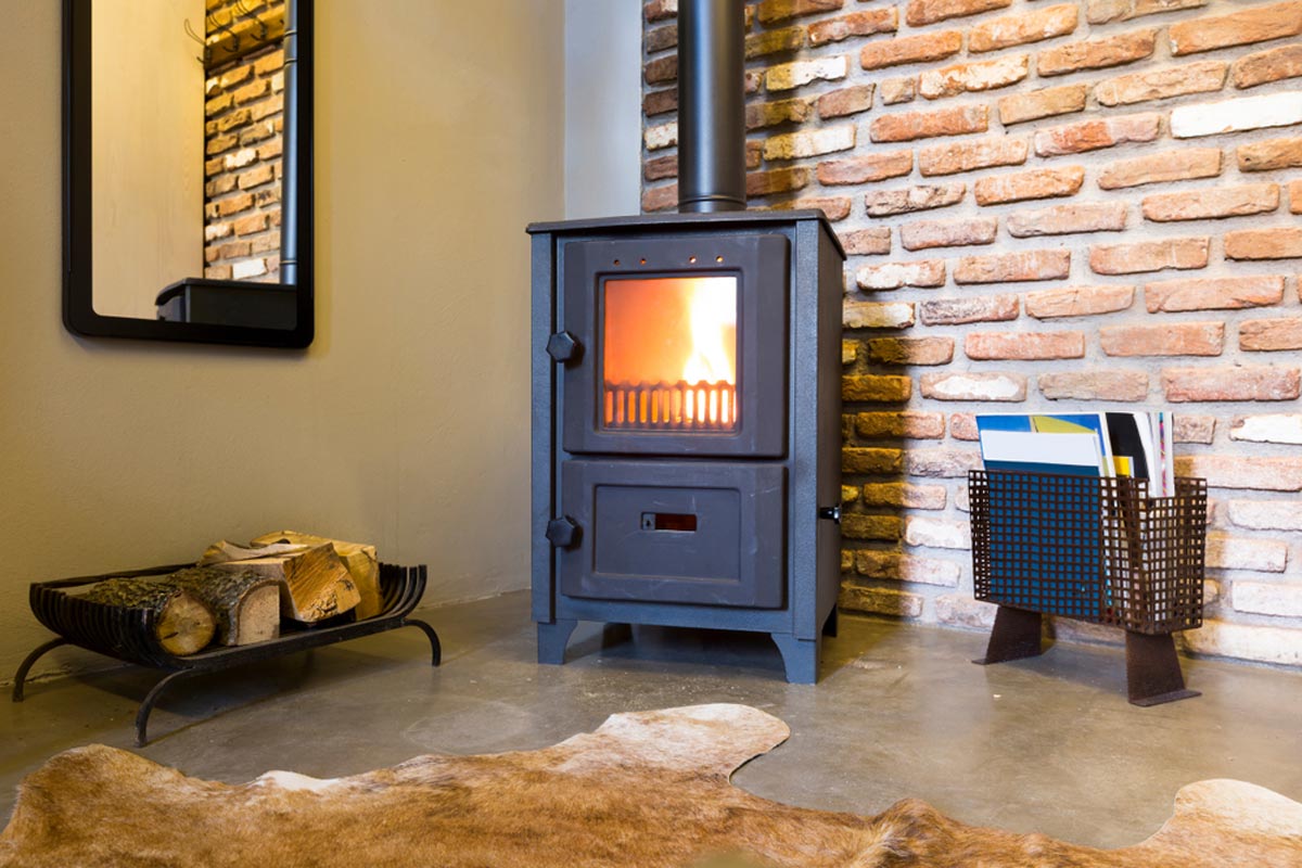 Wood stove installed in a living room