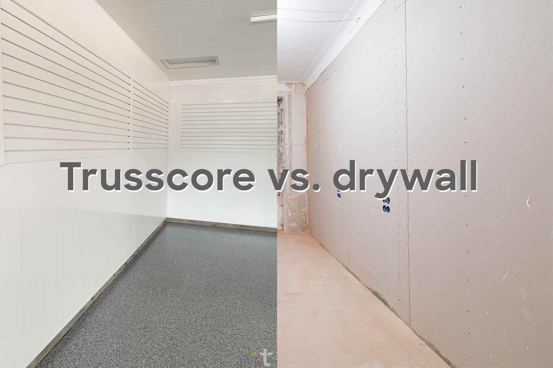 A side-by-side view of Trusscore WallandCeilingBoard and a drywall or gypsum board (Photo credit: Trusscore)